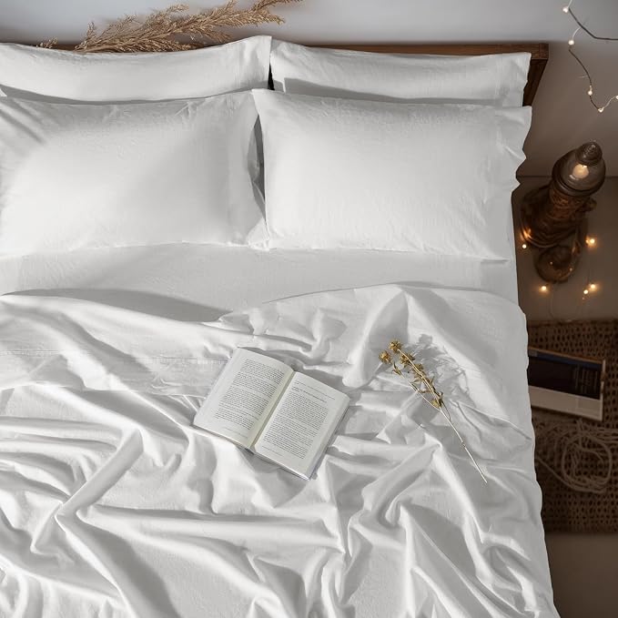 LBRO2M 100% Pure Linen Sheet Set Deep Pocket Up to 16" Bed Sheets Sets by LBRO2MBedding