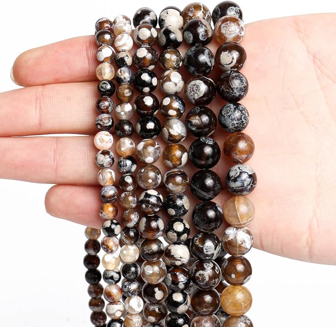 35pcs Round Loose Black Fire Agate Beads - Image 5