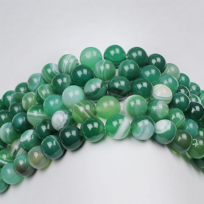 MJDCB Natural Stone Beads Green Striped Agate Round Loose Beads - Image 6