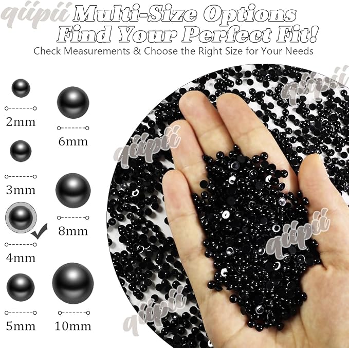 qiipii 3200PCS 4mm Small Pure Black Round Half Round Pearls - Image 3