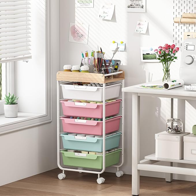 Utility Cart with Drawers, Craft Cart with 5 Drawers, Art Supply Organizer - Image 2