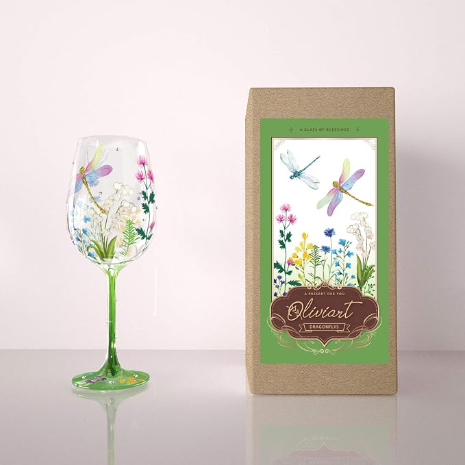 NymphFable Hand Painted Wine Glass Colorful Dragonfly Flower Artisan Painted 15 - Image 6
