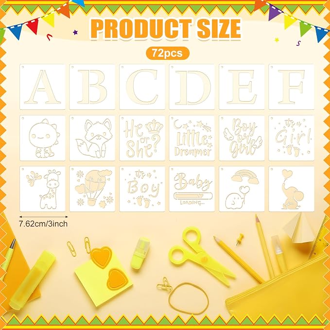 Marspark 72 Pcs Small Stencils for Crafts Reusable 3 Inch Stencils for Painting - Image 2