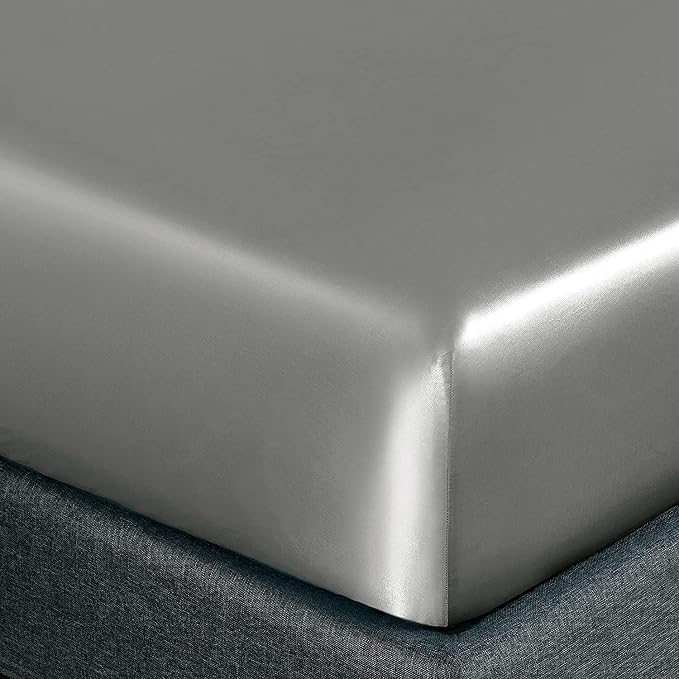 Homiest Luxury Light Grey Satin Fitted Twin Size Deep Pocket Bed Sheet - Image 3