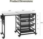 Craft Table with Wheels & Drawer, Extendable Cart with Pegboard, Arts and - Image 2
