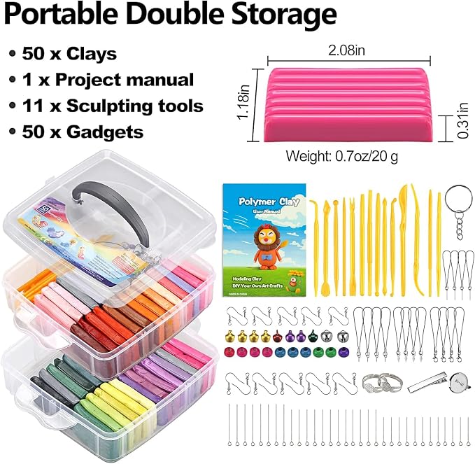 CiaraQ 50-Color Polymer Clay Oven Bake Modeling Kit | 14 sculpting tools - Image 2
