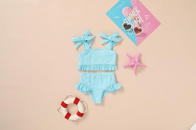 YOUNGER TREE Toddler Girls Two Pieces Swimsuit Color Block Stripe Swimwear Summer Beach Bathing Suit 18M-5T