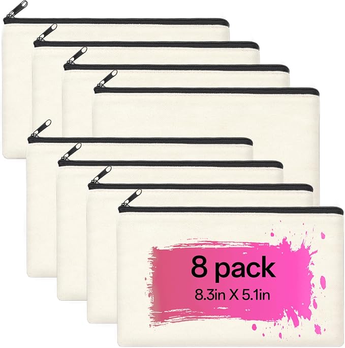 ZeeDix Canvas Zipper Pouch Bulk – 8.3 x 5 Inches Cotton Canvas Pouches by ZeeDix