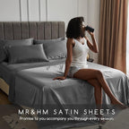 MR&HM Satin Bed Sheets, Twin Size Sheets Set - Image 6