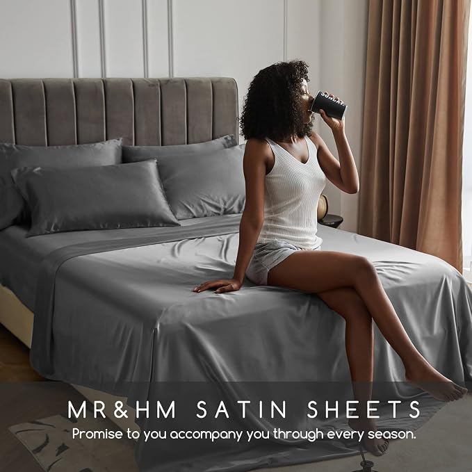 MR&HM Satin Bed Sheets, California King Size Sheets Set - Image 6