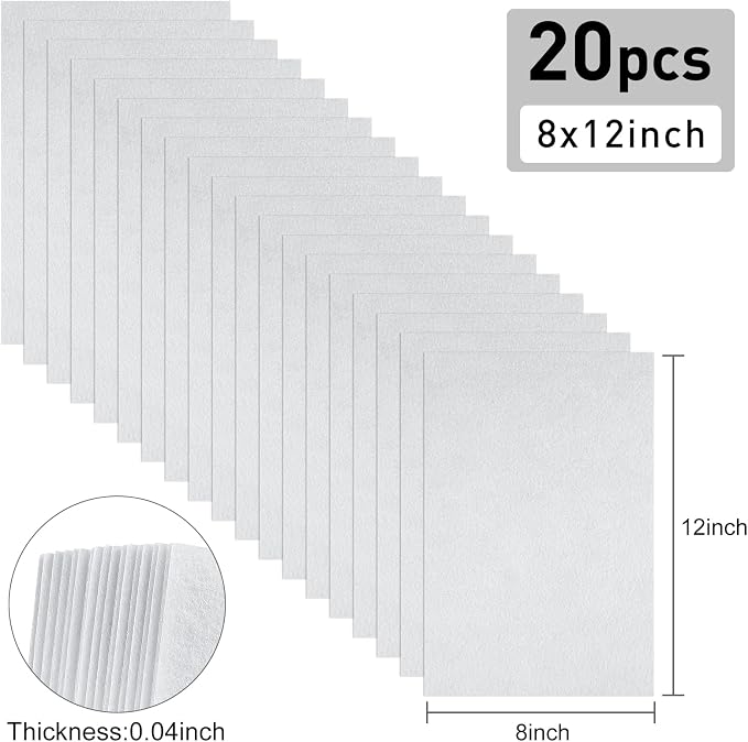 20 Pcs White Felt Fabric Sheet 8" x 12" Assorted Color Felt Fabric Sheets - Image 2