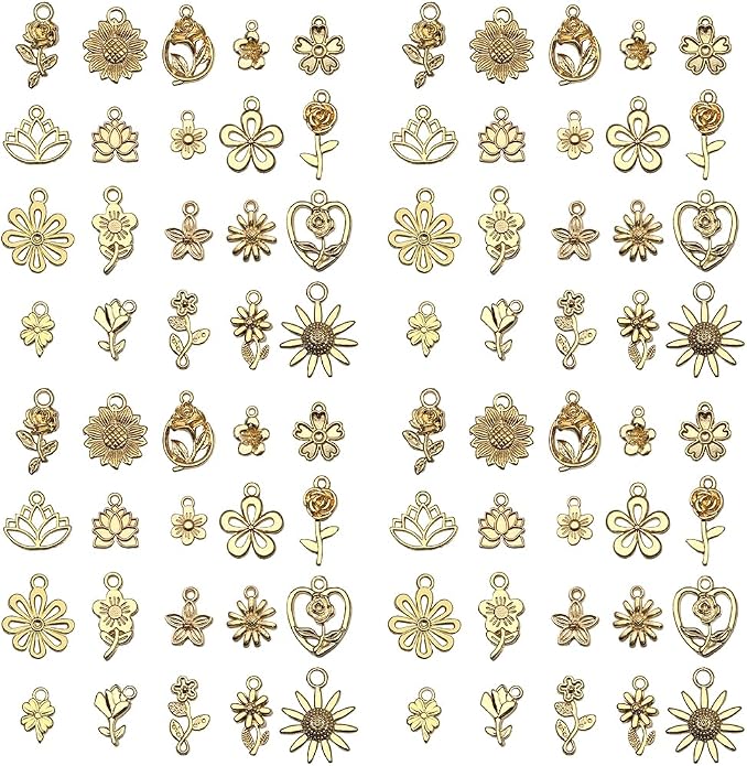 Valentine's Day Heart Charms Set, Decorative Rose and Flower Designs by Sailanzi