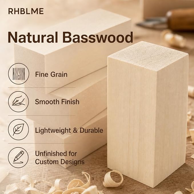RHBLME 40 PCS Basswood Carving Blocks, Wooden Cubes Soft Solid Wooden Basswood - Image 4