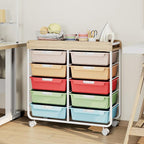 10 Drawers Rolling Cart with Wooden Tabletop, Utility Storage Cart with Wheels - Image 8
