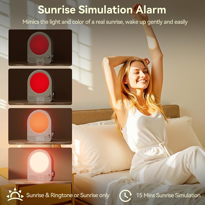 Vivilumens Sound Machine Alarm Clock, Gentle Sunrise Wake Up Light Alarm Clock - Image 4