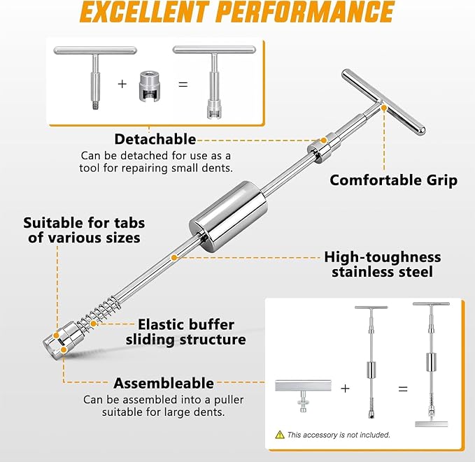 Paintless Dent Repair Kit with T-Bar Slide Hammer Dent Starter Set | Metal Dent - Image 3