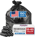 Fuxury 55-60 Gallon Trash Bags Heavy Duty, 150 Count Garbage Bags, 38 x 58" Extra Large Black Trash Bags, 0.7 Mil Plastic Bags for Serious Garbage Cleanup, Made in USA