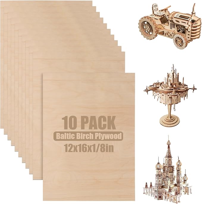 10Pcs 16 x 12 x 1/8 Inch Baltic Birch Plywood Sheets 3mm Unfinished Plywood by HOME