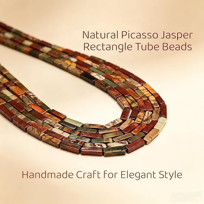 30Pcs 4x13mm Red Creek Jasper Rectangle Tube Beads Jewelry Making | Picasso - Image 4