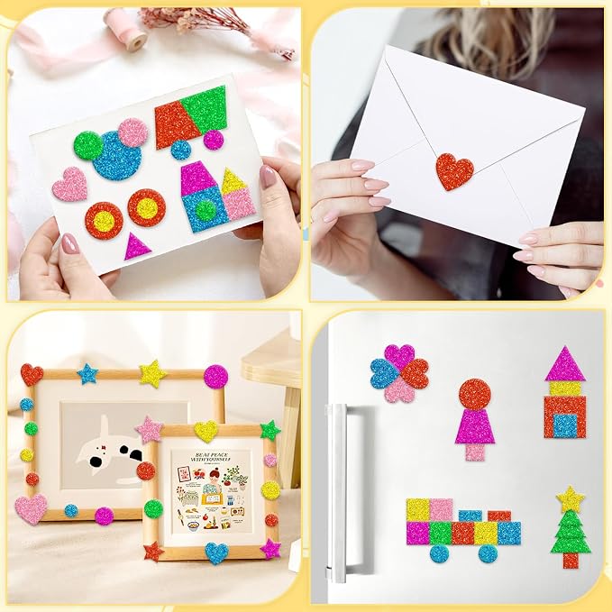 CCINEE 714 Pcs Glitter Foam Stickers 6 Colors Self Adhesive Heart Stars Circle - Image 7