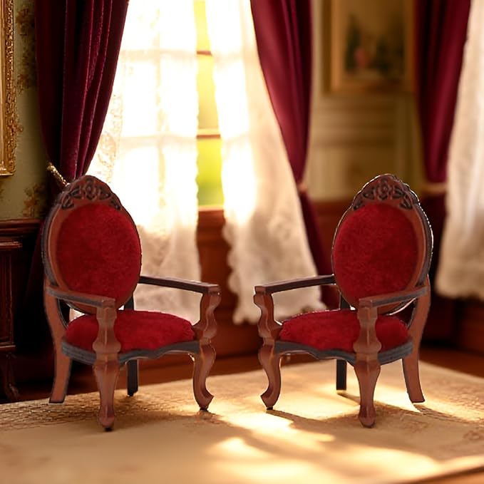 Dollhouse Chair 2PCS Miniature Furniture Retro Vintage Chair Wooden Accessories - Image 4