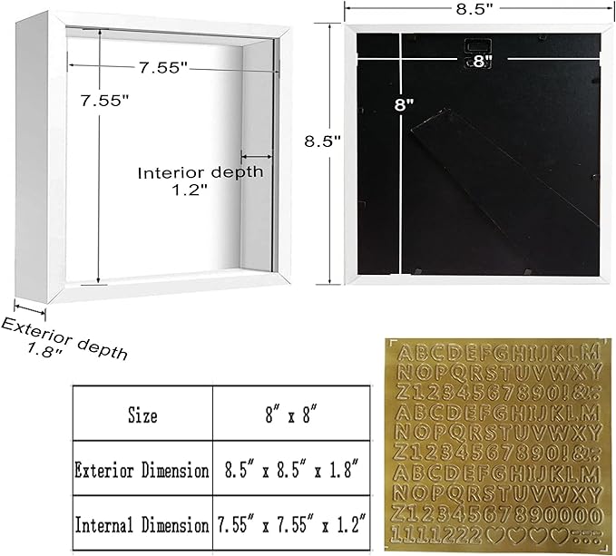 8x8 White Shadow Box Frame Display Case - Image 2