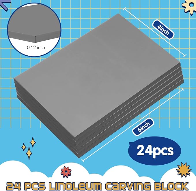 MotiMind 24 Pcs 4 x 6 x 0.12 Inch Gray Linoleum Block Rubber Stamp Carving - Image 2