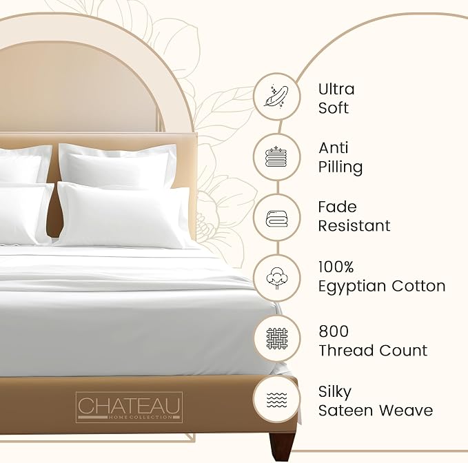 CHATEAU HOME COLLECTION 800 Thread Count 100% Egyptian Cotton Sateen Weave Twin - Image 2