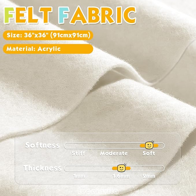 Ivory 36" X 36" Felt Fabric Sheet - Image 2