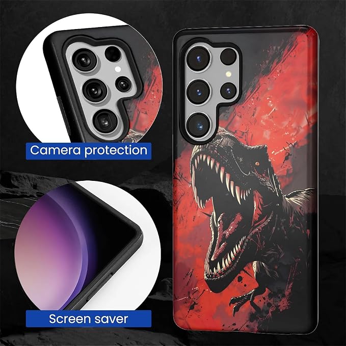 for Samsung Galaxy S25 Ultra Case, Cool Dinosaur Red Black Pattern Glossy 2 in - Image 6