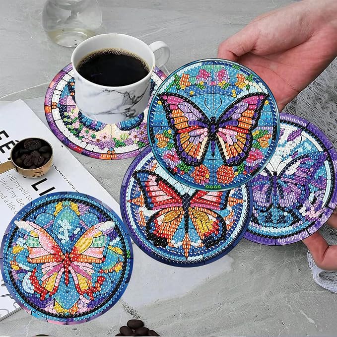 ijbnhd 8 Pcs Butterfly Diamond Painting Coasters Kits - Image 4
