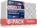 BNX TruFilter 14x20x1 Air Filter MERV 13 (6-Pack) - MADE IN USA - Electrostatic Pleated Air Conditioner HVAC AC Furnace Filters for Allergies, Pollen, Mold, Bacteria, Smoke, Allergen, MPR 1900 FPR 10