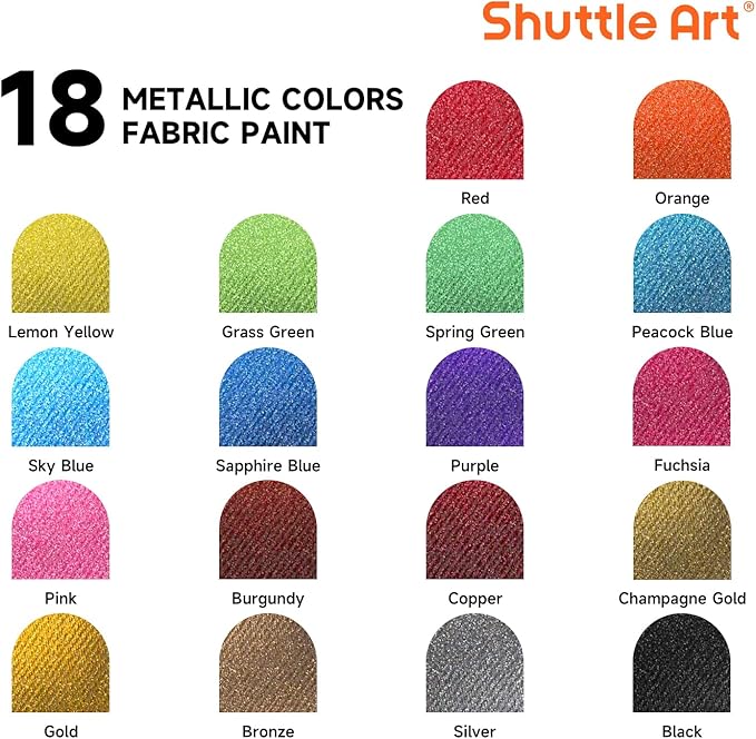 Metallic Fabric Paint, Shuttle Art 18 Metallic Colors Permanent Soft Fabric - Image 2