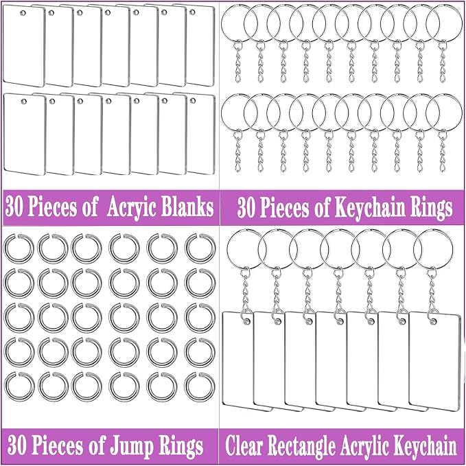 90 Pieces Clear Acrylic Keychain Blanks Rectangle | 2 Inch Plastic Clear - Image 3
