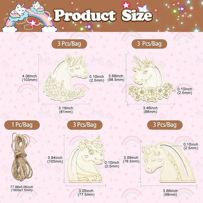 24 Pcs Unfinished Wood Unicorn Cutouts Wood Frame Embellishments - Image 2