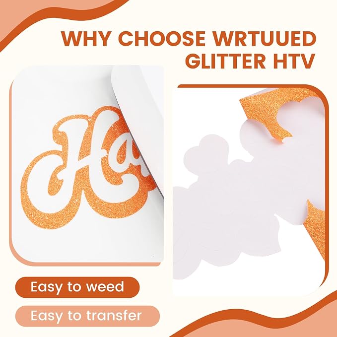Orange Glitter HTV Heat Transfer Vinyl - Image 3