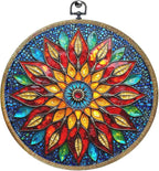 Colorful Geometric Mandala Framed Round Wall Decor Canvas Wall Art Hanging by Unknown