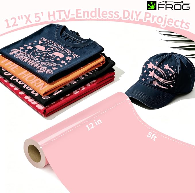 VINYL FROG Pastel Pink Heat Transfer Vinyl Roll 12" x5ft Matte HTV Vinyl | - Image 2