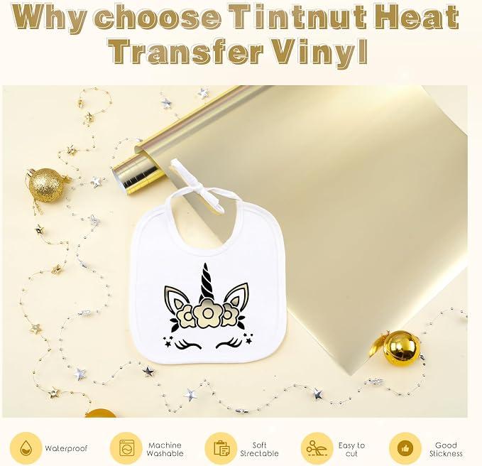 Tintnut Gold and Silver Holographic HTV Vinyl Roll, easy cut & weed, stretch - Image 3