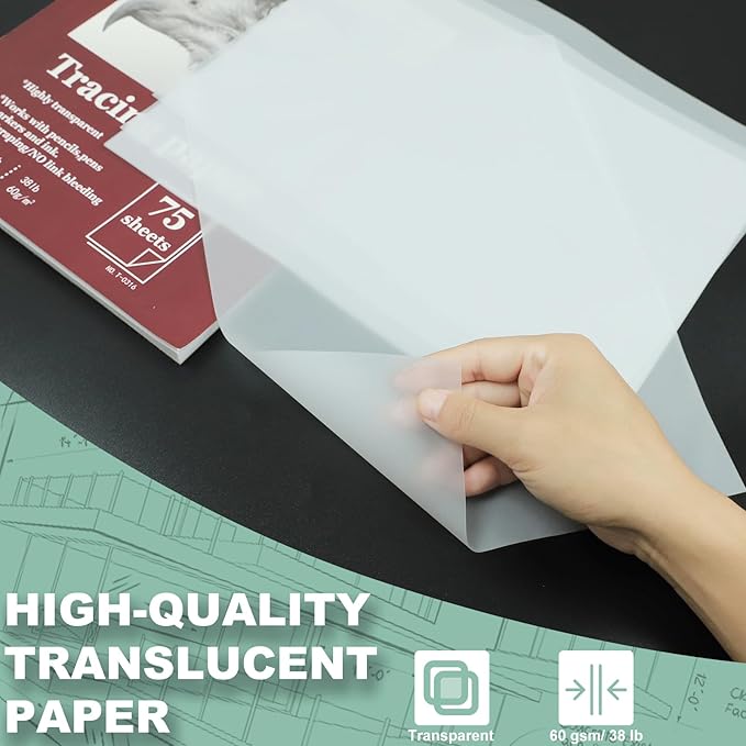 Tracing Paper for Drawing, 9 X 12'' Tracing Paper Pad, 75 Sheets Transparent - Image 3