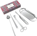 Lsnisni 5Pcs Candle Accessory Set With Rechargeable Electric Lighter, Storage Tray, Wick Trimmer, Snuffer, Dipper - Stainless Steel Care Kit With Gift Package for Candle Lovers - Silver