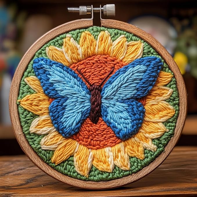 DIY Punch Needle Kits Butterfly on Sunflower by Unknown