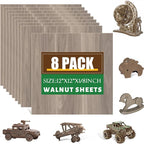 8 Pack Walnut Plywood Sheets 12x12x1/8 Inch, 3mm Plywood by ESRICH