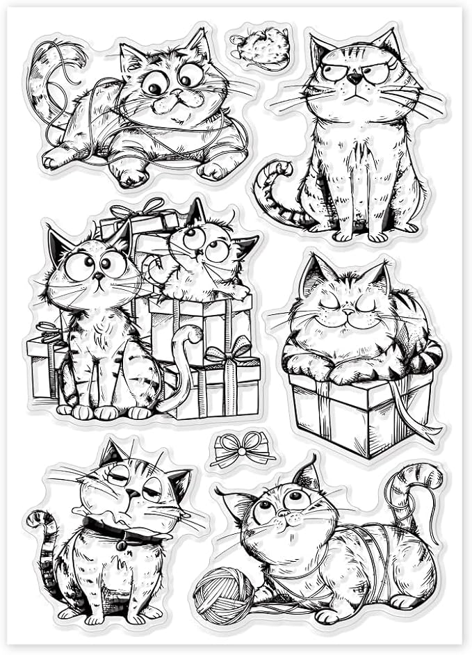 GLOBLELAND Cartoon Gift Cat Clear Stamps Yarn Cat Clear Stamps Pet Cat Silicone - Image 8