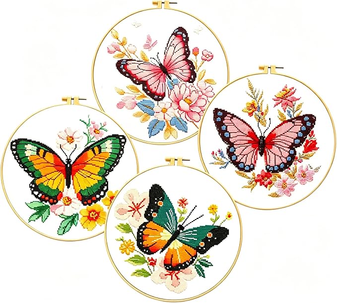 Zhenqing 4 Butterflies Cross Stitch Kit by ZhenqingHomeFlagship