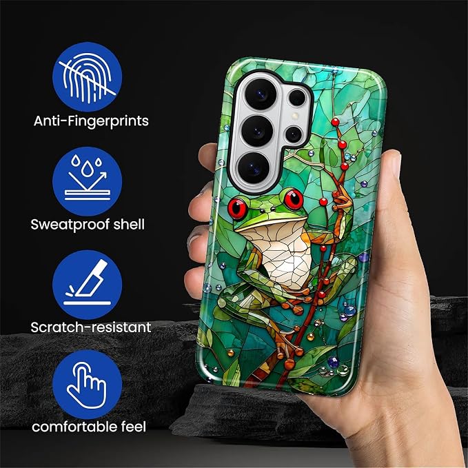 for Samsung Galaxy S26 Ultra Case, Frog Stained Glass Pattern Glossy 2 in 1 - Image 7