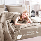 CozyLux King Size Comforter Set Khaki, 7 Pieces Bed in a Bag, Khaki Comforter - Image 5