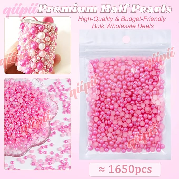 qiipii 1650PCS 5mm Hot Pink Half Round Pearls Bulk - Image 2