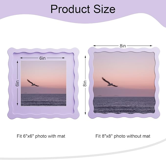 8x8 Picture Frame with Mat for 6x6, Wavy Edge Wooden Real Glass Photo Frame for - Image 3