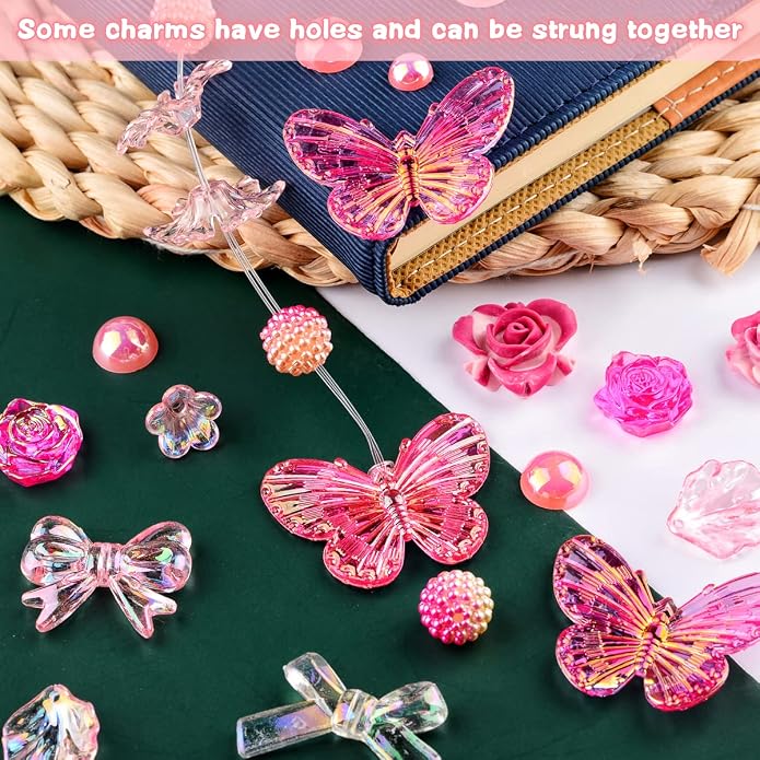 350 Pieces 3D Resin ABS Colorful Rose Flower Bows Butterfly Charms - Image 5